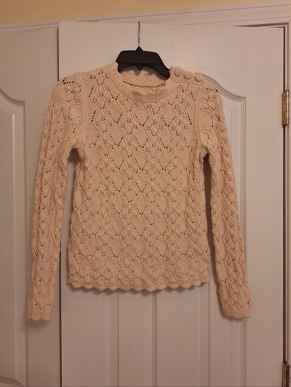 La Vie Rebecca Taylor Womens Pink Cable Knit Button-Shoulder Sweater